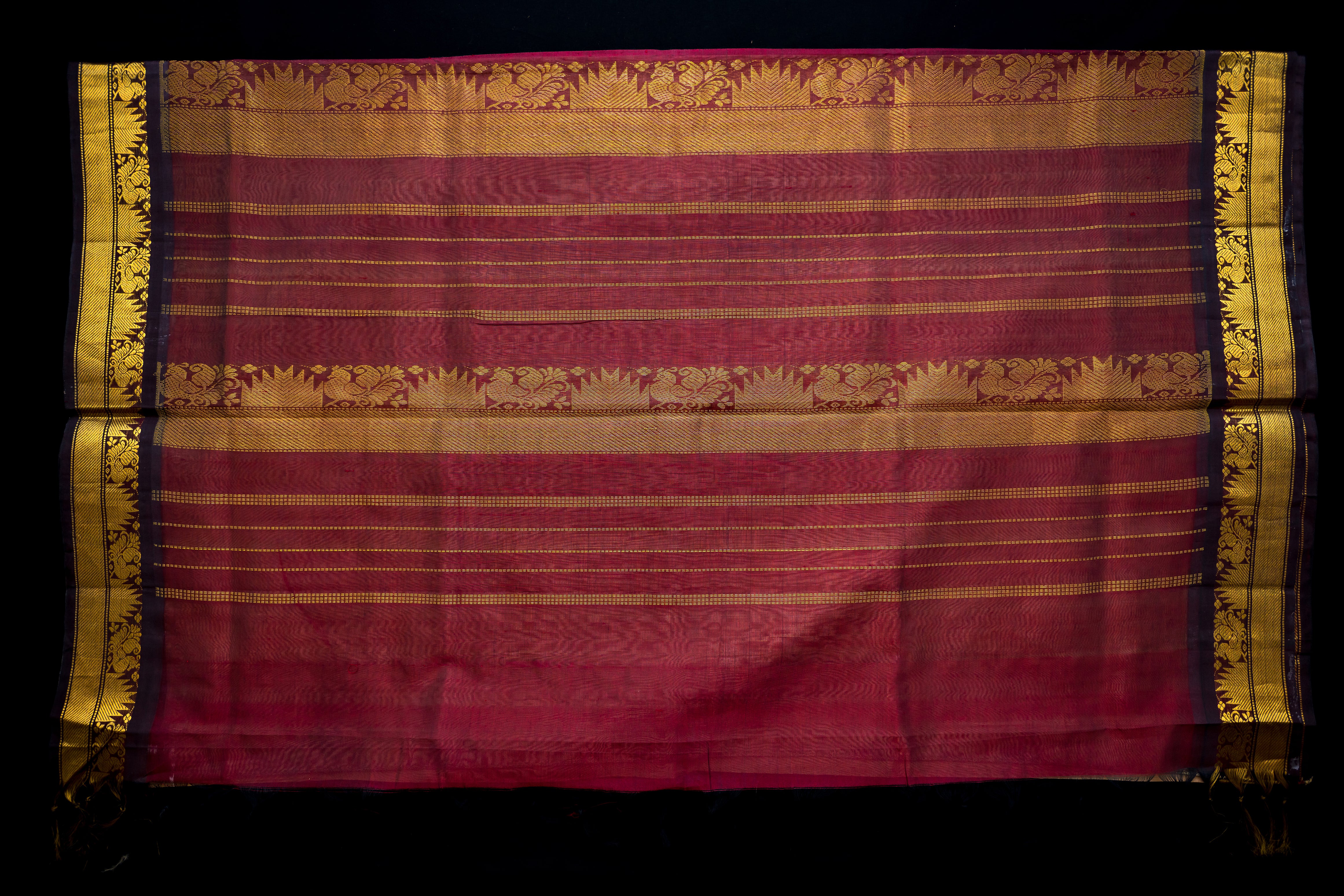 Toasted Champagne and Deep Maroon Silk Cotton Saree