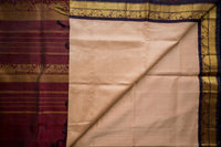 Toasted Champagne and Deep Maroon Silk Cotton Saree