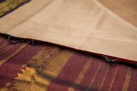 Toasted Champagne and Deep Maroon Silk Cotton Saree