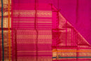 Teal Blue Handloom Silk Cotton Saree with Contrast Pink Border