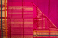 Teal Blue Handloom Silk Cotton Saree with Contrast Pink Border