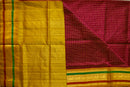 Rich Maroon Checked Silk Cotton Saree with Yellow-Gold Pallu