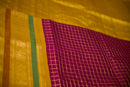 Rich Maroon Checked Silk Cotton Saree with Yellow-Gold Pallu