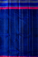 Peach Silk Cotton Saree with Royal Blue Pallu and Ganga-Jamuna Border