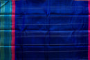 Peach Silk Cotton Saree with Royal Blue Pallu and Ganga-Jamuna Border
