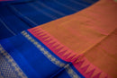 Peach Silk Cotton Saree with Royal Blue Pallu and Ganga-Jamuna Border