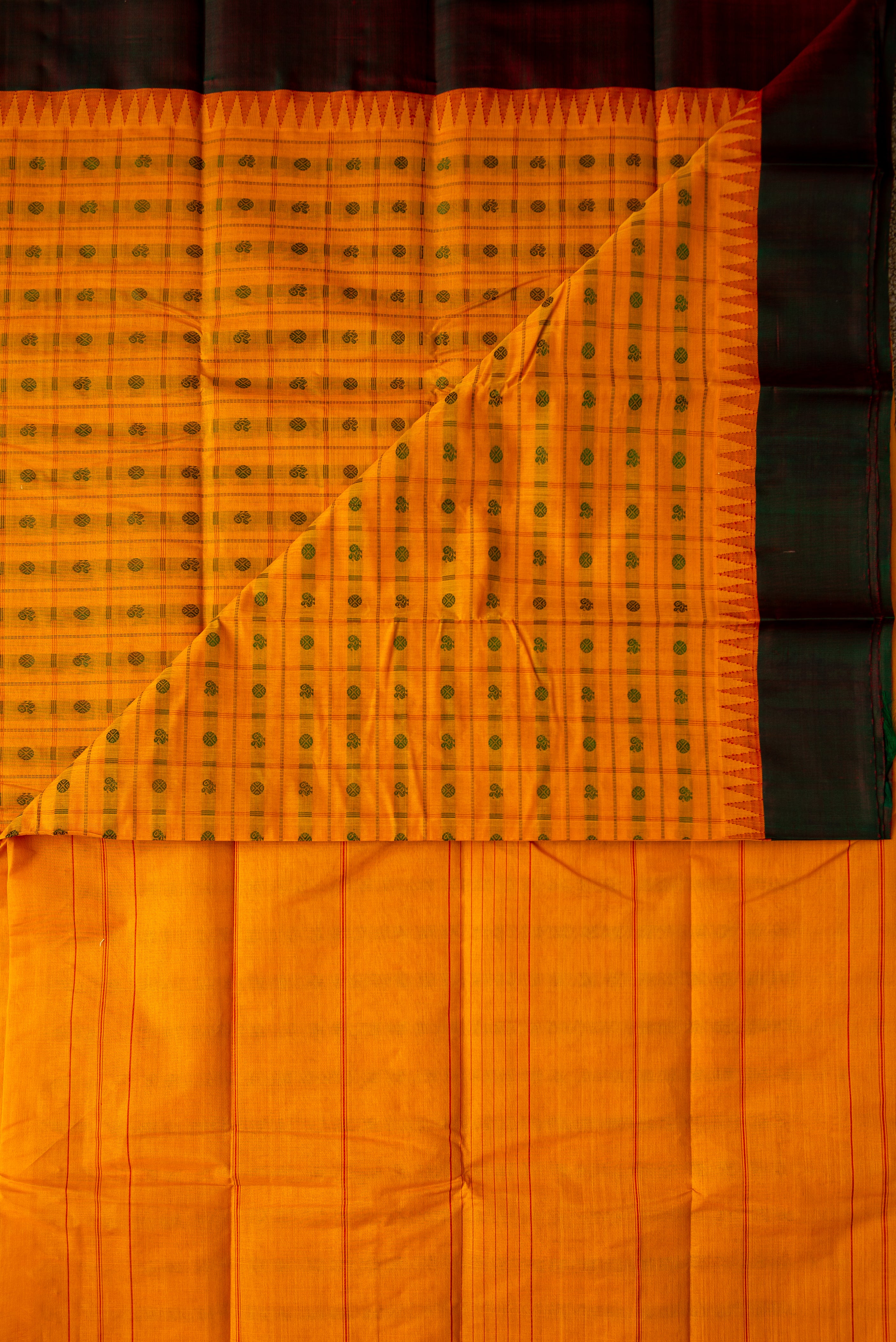 Mustard Checkered Anam/Rudraksham Handwoven Silk Cotton Saree