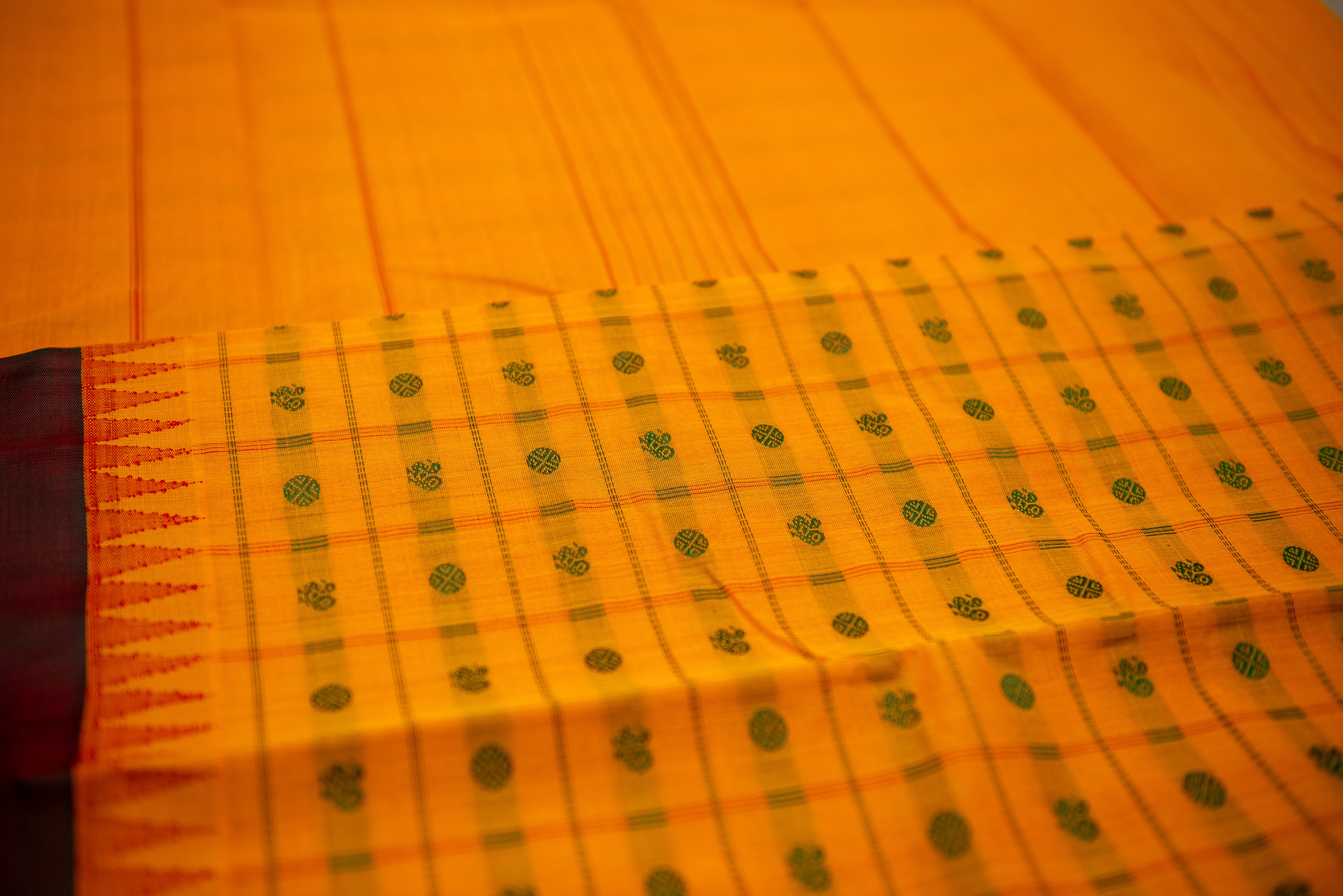 Mustard Checkered Anam/Rudraksham Handwoven Silk Cotton Saree