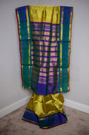 Golden Yellow Kanchipuram Silk Cotton with Blue-Green Borders