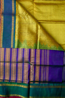 Golden Yellow Kanchipuram Silk Cotton with Blue-Green Borders