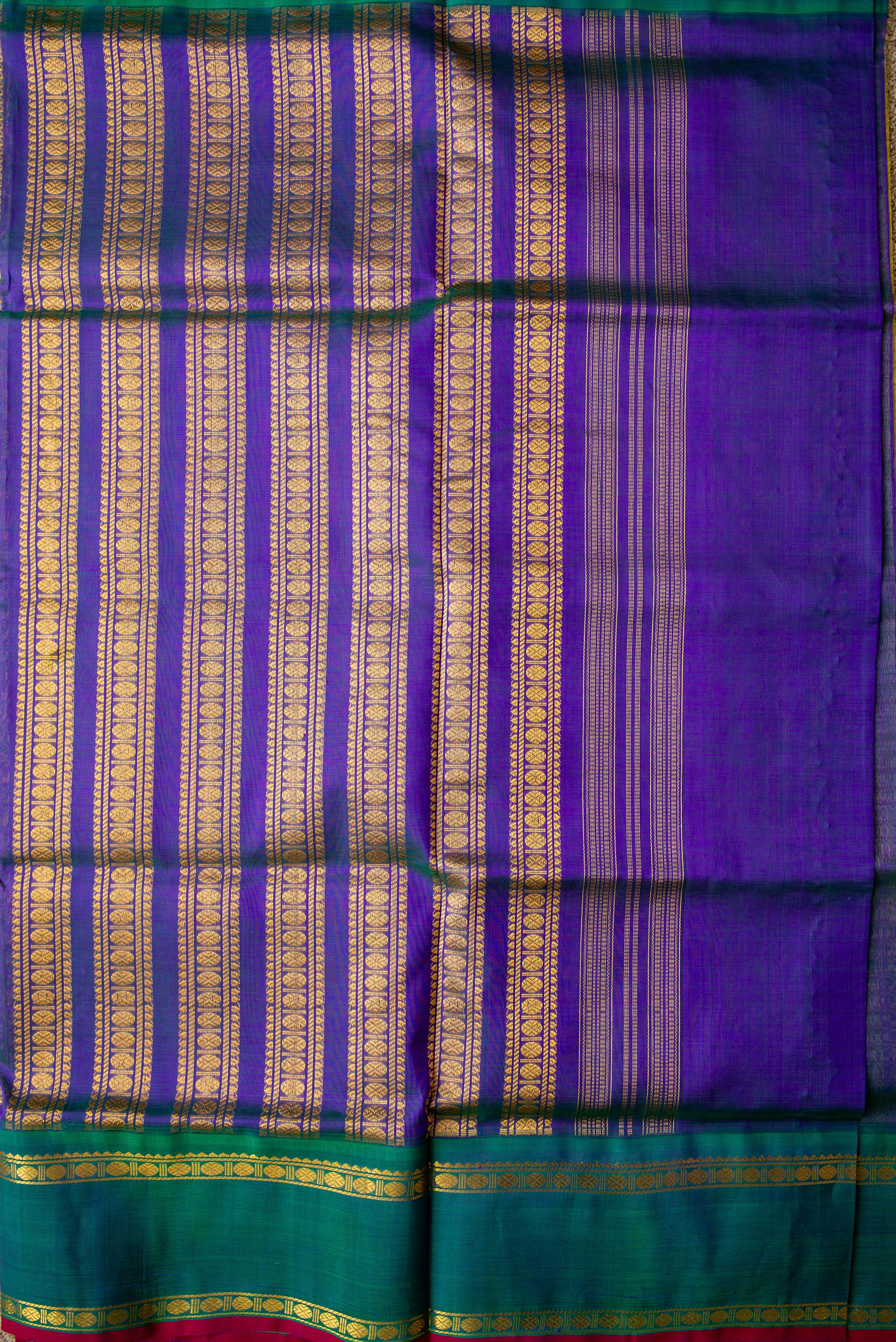 Golden Yellow Kanchipuram Silk Cotton with Blue-Green Borders