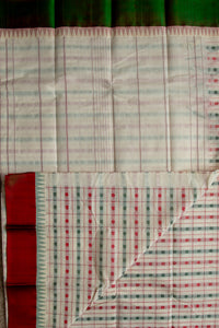 White Anam/Rudhraksham Silk Cotton Saree with Ganga-Jamuna Border
