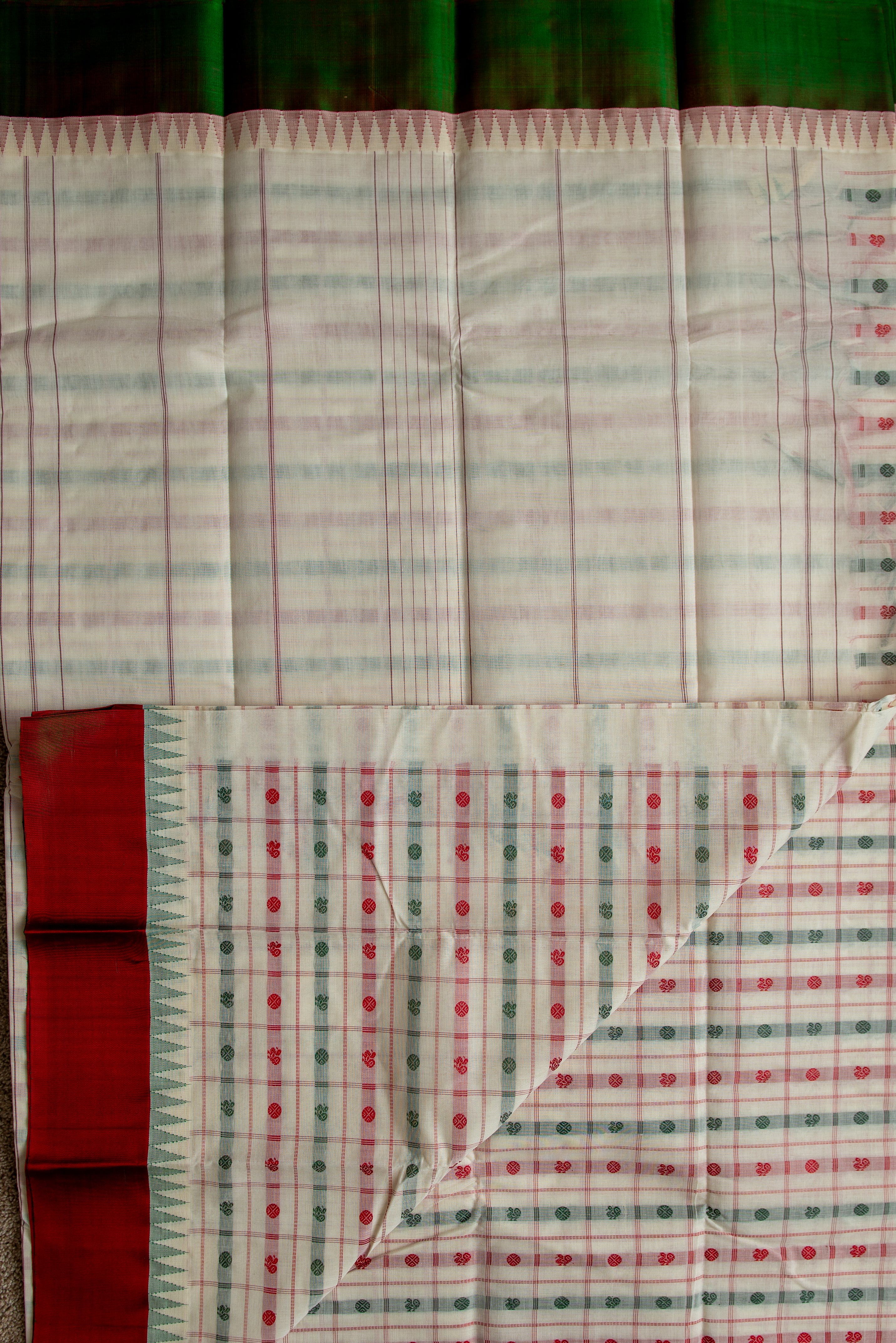 White Anam/Rudhraksham Silk Cotton Saree with Ganga-Jamuna Border