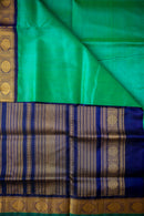 Emerald Green Silk Cotton Saree with Navy Blue-Golden Border