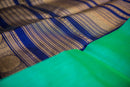 Emerald Green Silk Cotton Saree with Navy Blue-Golden Border