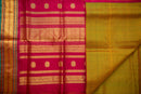 Mustard-Green Kattam Silk Cotton Saree with Maroon Border