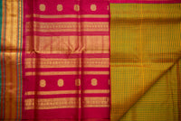 Mustard-Green Kattam Silk Cotton Saree with Maroon Border
