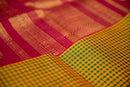 Mustard-Green Kattam Silk Cotton Saree with Maroon Border