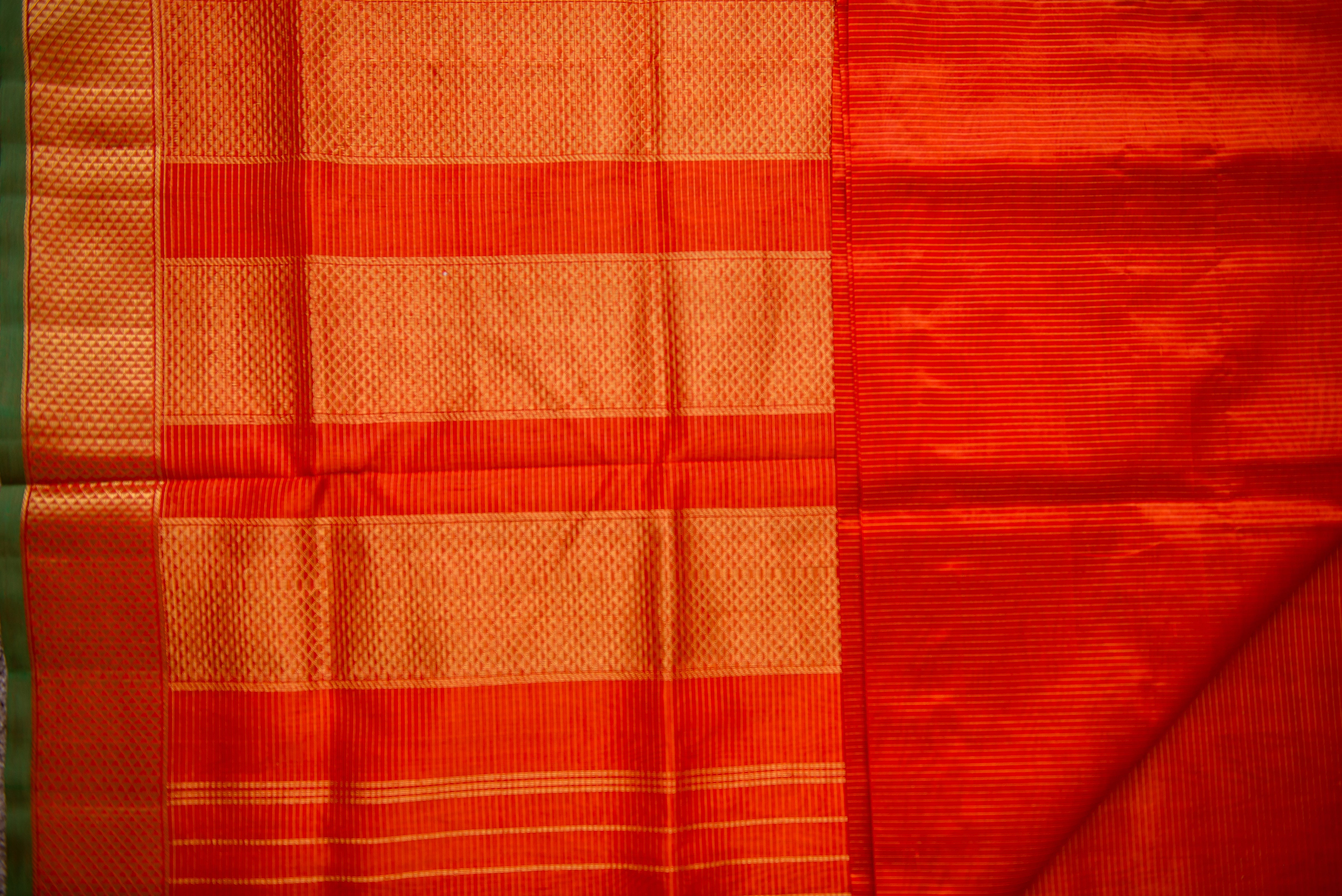 Silk Cotton Orange saree with Half Diamond Border