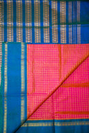 Double-Shaded, Pure Zari Pink Silk Cotton with Contrast Blue Border