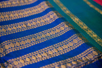 Double-Shaded, Pure Zari Pink Silk Cotton with Contrast Blue Border