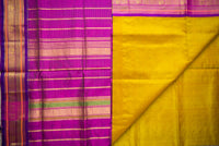Mustard-Yellow Kanchipuram Silk Cotton Saree with Magenta Border