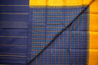 Navy Blue Silk Cotton Saree with a Golden-Yellow Border