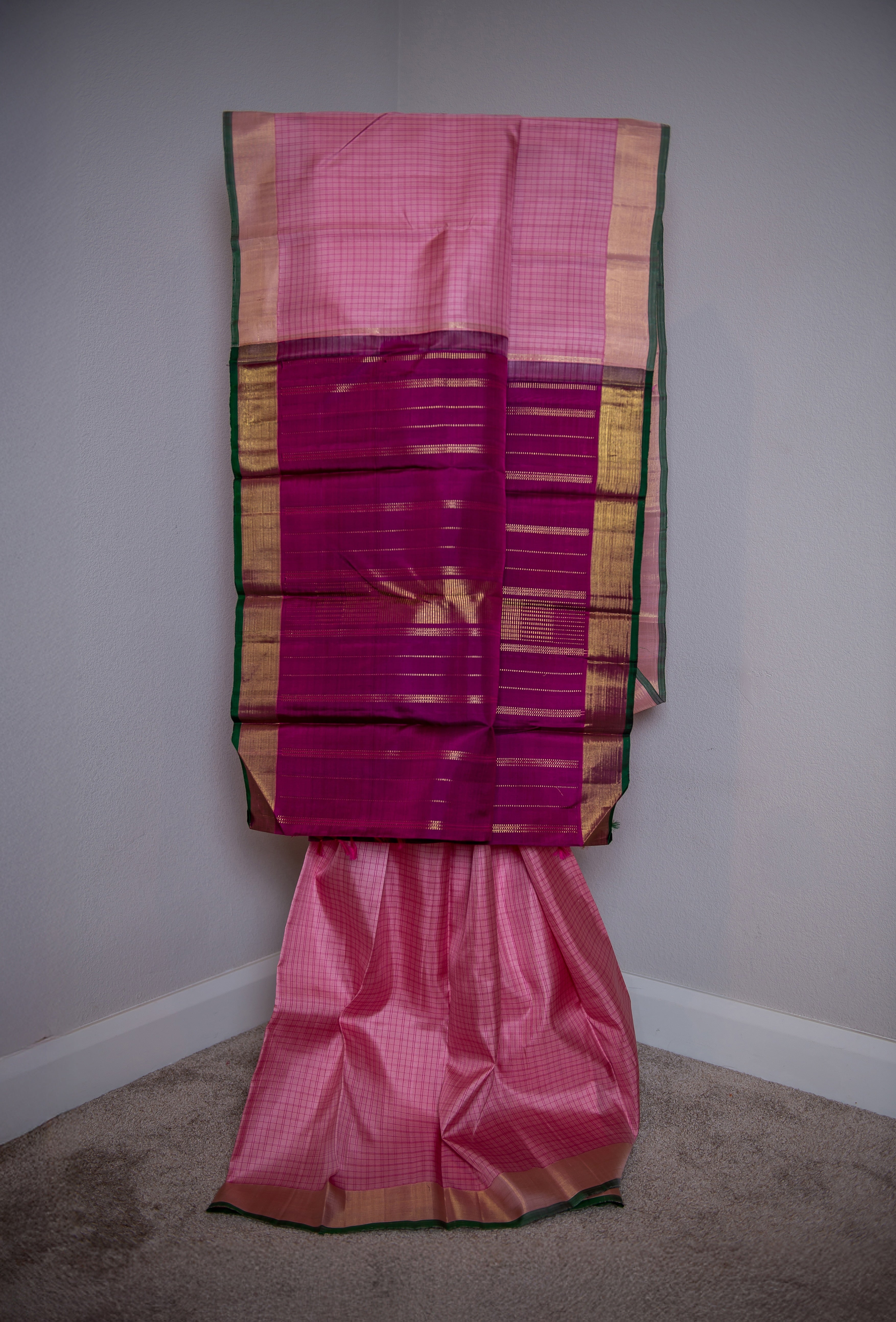 Light Pink Kanchipuram Pure Silk Saree with Magenta Pallu