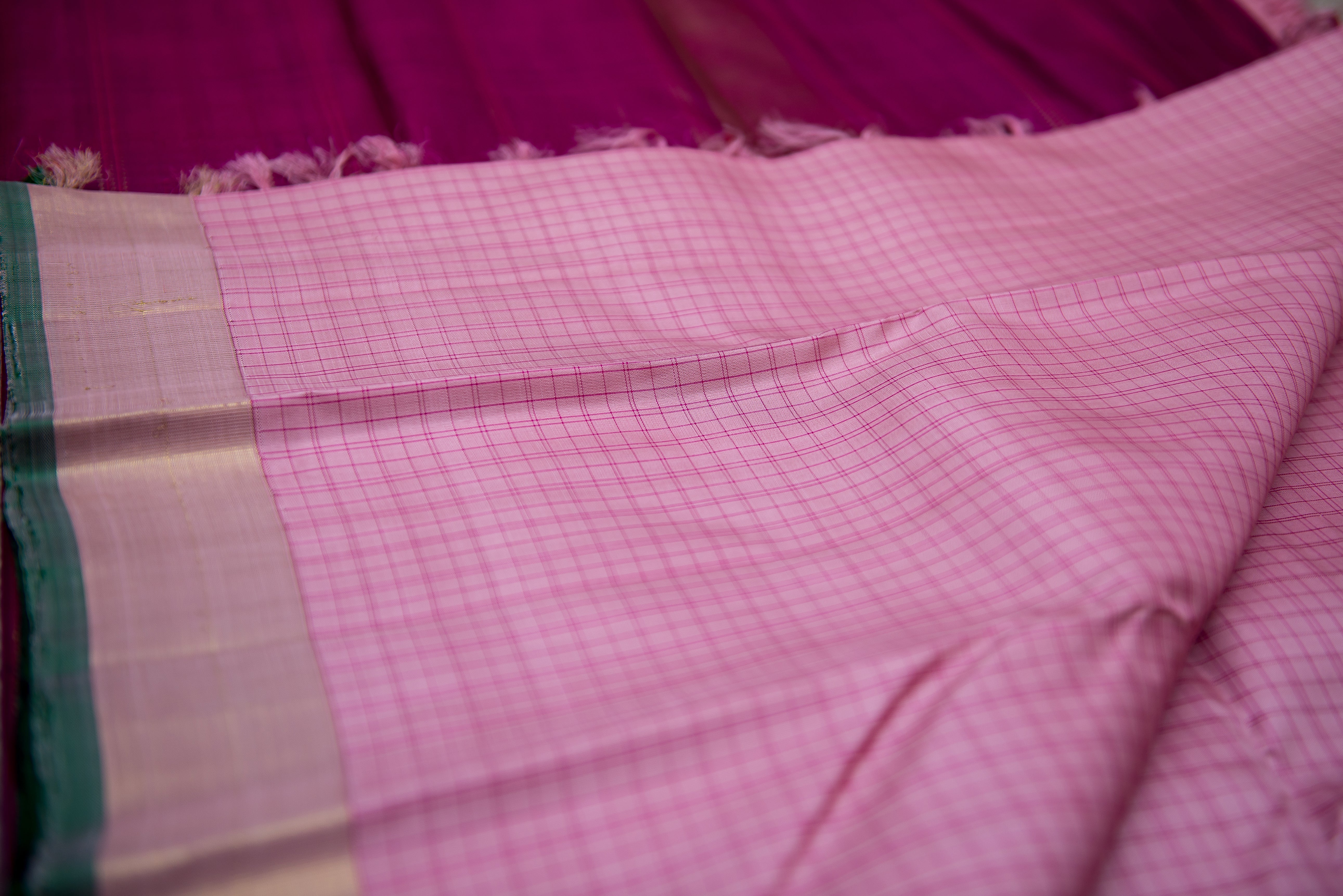 Light Pink Kanchipuram Pure Silk Saree with Magenta Pallu