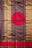 Brownish-Purple Silk Cotton Saree with Gold and Pink Pallu