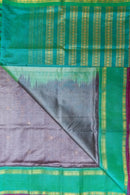 Grey Pure Zari Silk Cotton with Contrast Emerald Green Border