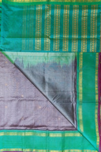 Grey Pure Zari Silk Cotton with Contrast Emerald Green Border