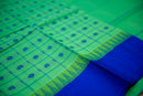 Fresh Green Silk Cotton Saree with Royal Blue Anams and Rudrakshams