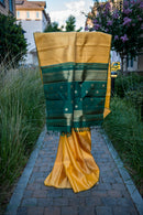 Golden-Yellow Kanchipuram Pure Silk Partly Saree with Forest Green Pallu