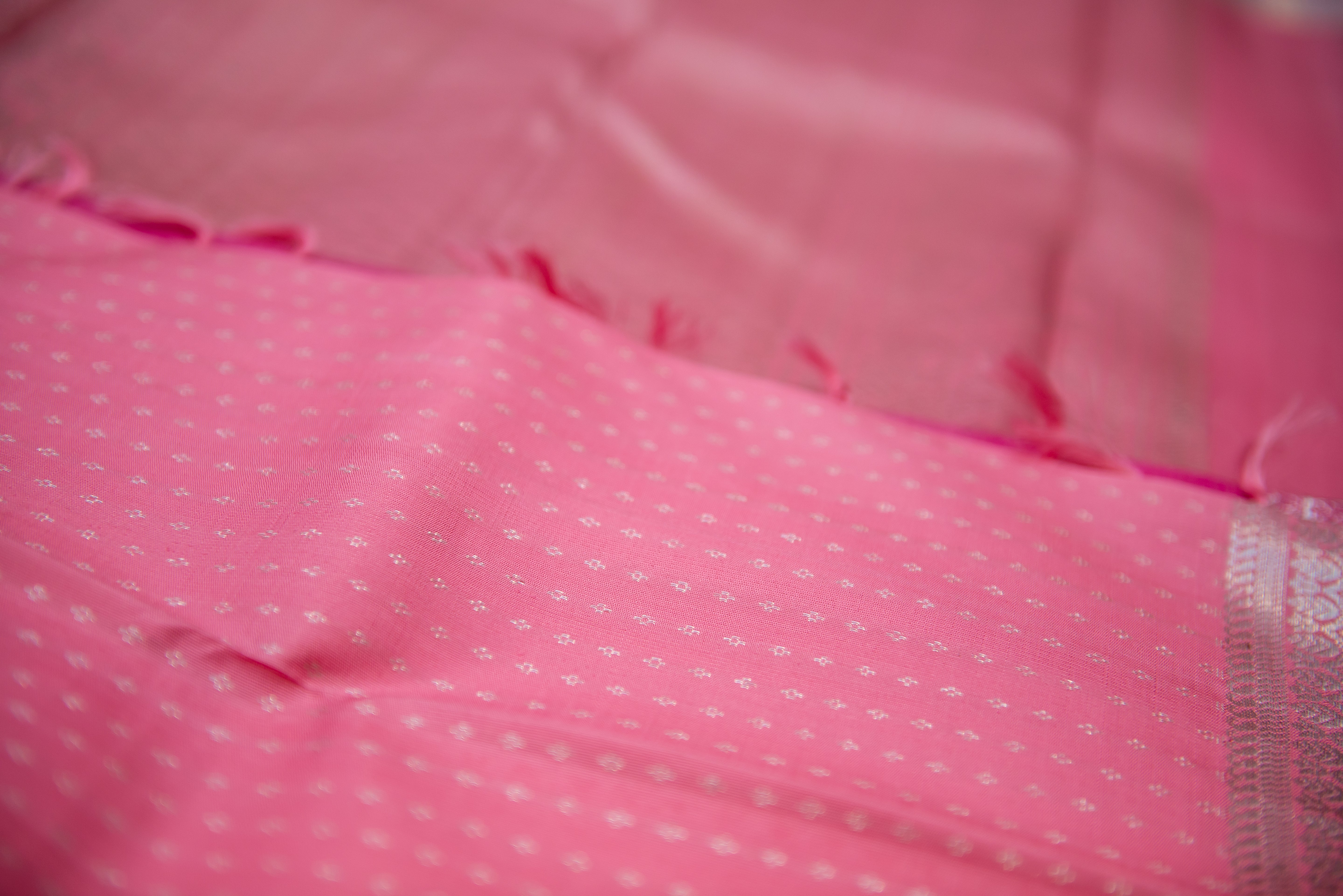 Baby Pink Kanchipuram Silk Saree with Silver Pallu