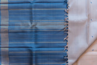 Serene Cream Handwoven Kanchipuram Silk Saree with Blue/Grey Pallu