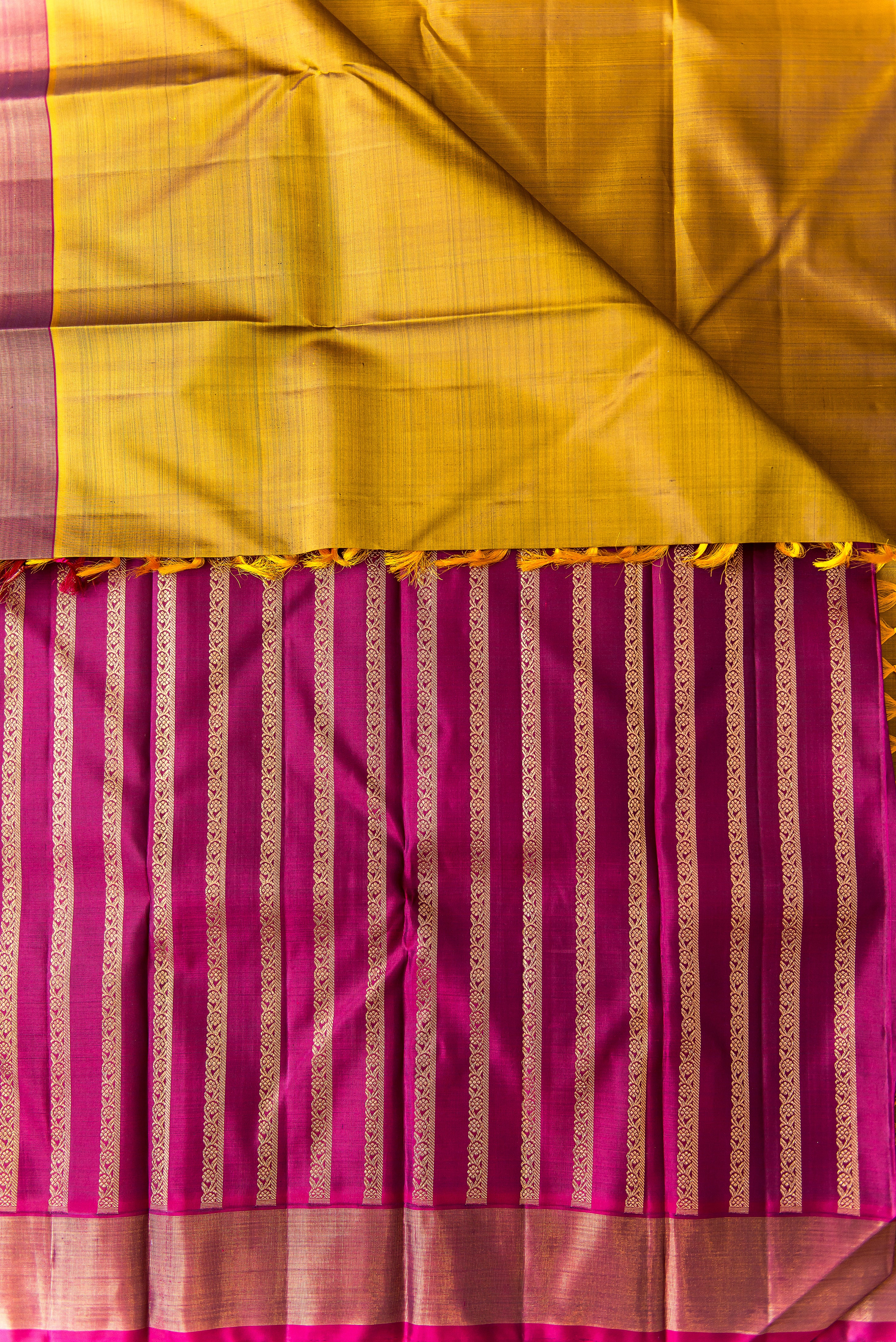 Olive Green and Maroon Handwoven Pure Kanchipuram Silk Saree