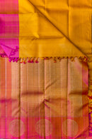 Bright Yellow and Double-Toned Pink Handwoven Silk Saree