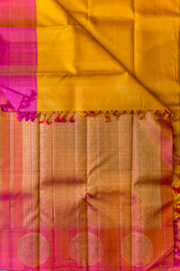 Bright Yellow and Double-Toned Pink Handwoven Silk Saree