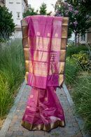 Pink Silk Cotton Saree with Grand Gold Zari Borders