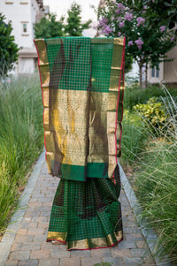 Regal Forest Green Handloom Silk Cotton Saree