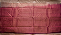 Beige-Gold Kanchipuram Handwoven Silk Saree with Maroon-Pink Pallu