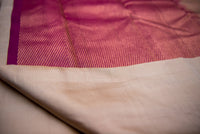 Beige-Gold Kanchipuram Handwoven Silk Saree with Maroon-Pink Pallu