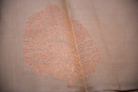 Beige-Gold Kanchipuram Handwoven Silk Saree with Maroon-Pink Pallu