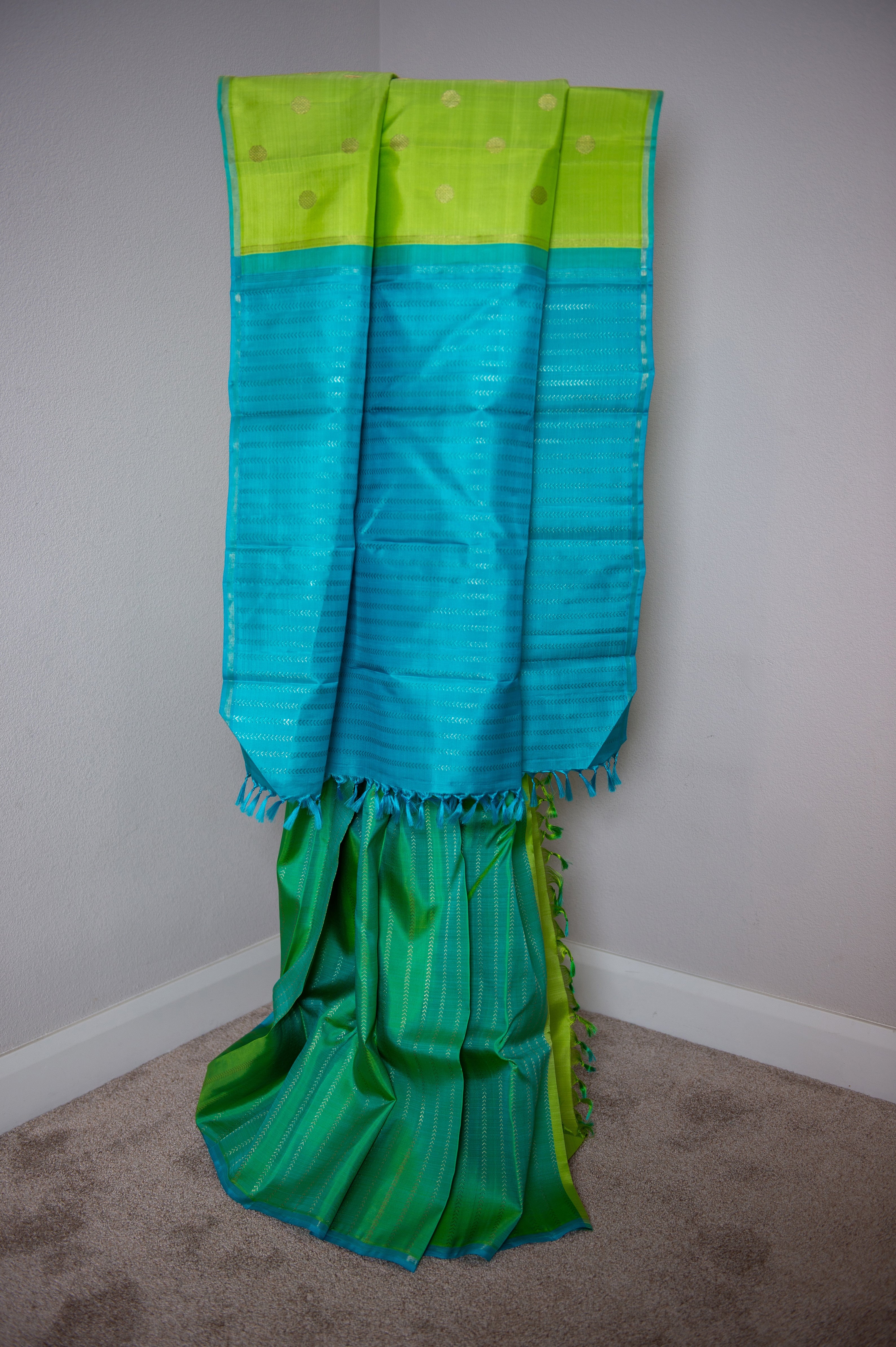 Parrot Green-Blue Partly Kanchipuram Pure Silk Saree