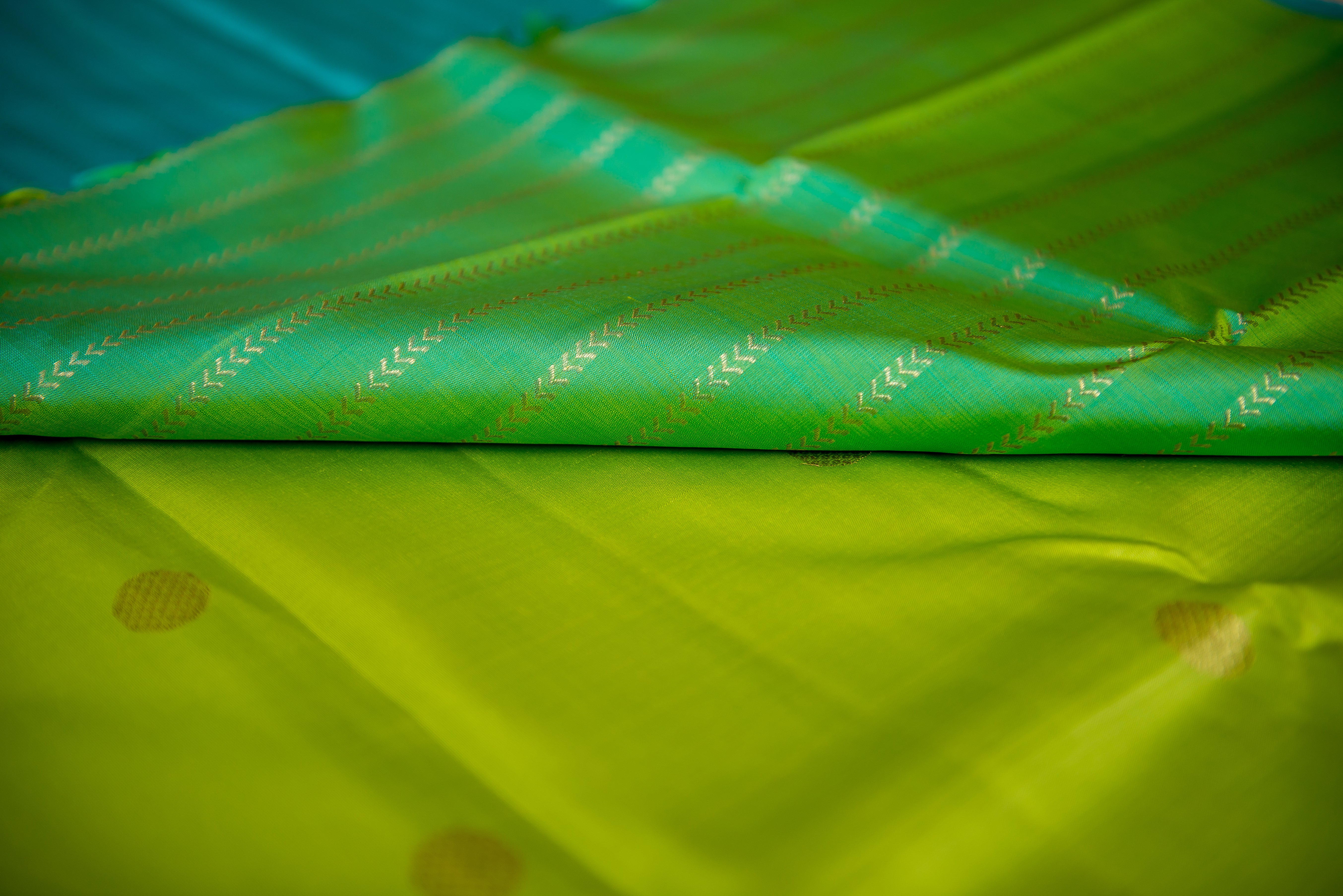 Parrot Green-Blue Partly Kanchipuram Pure Silk Saree