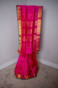 Striking Bright Pink Silk Cotton Saree with Pure Zari Border