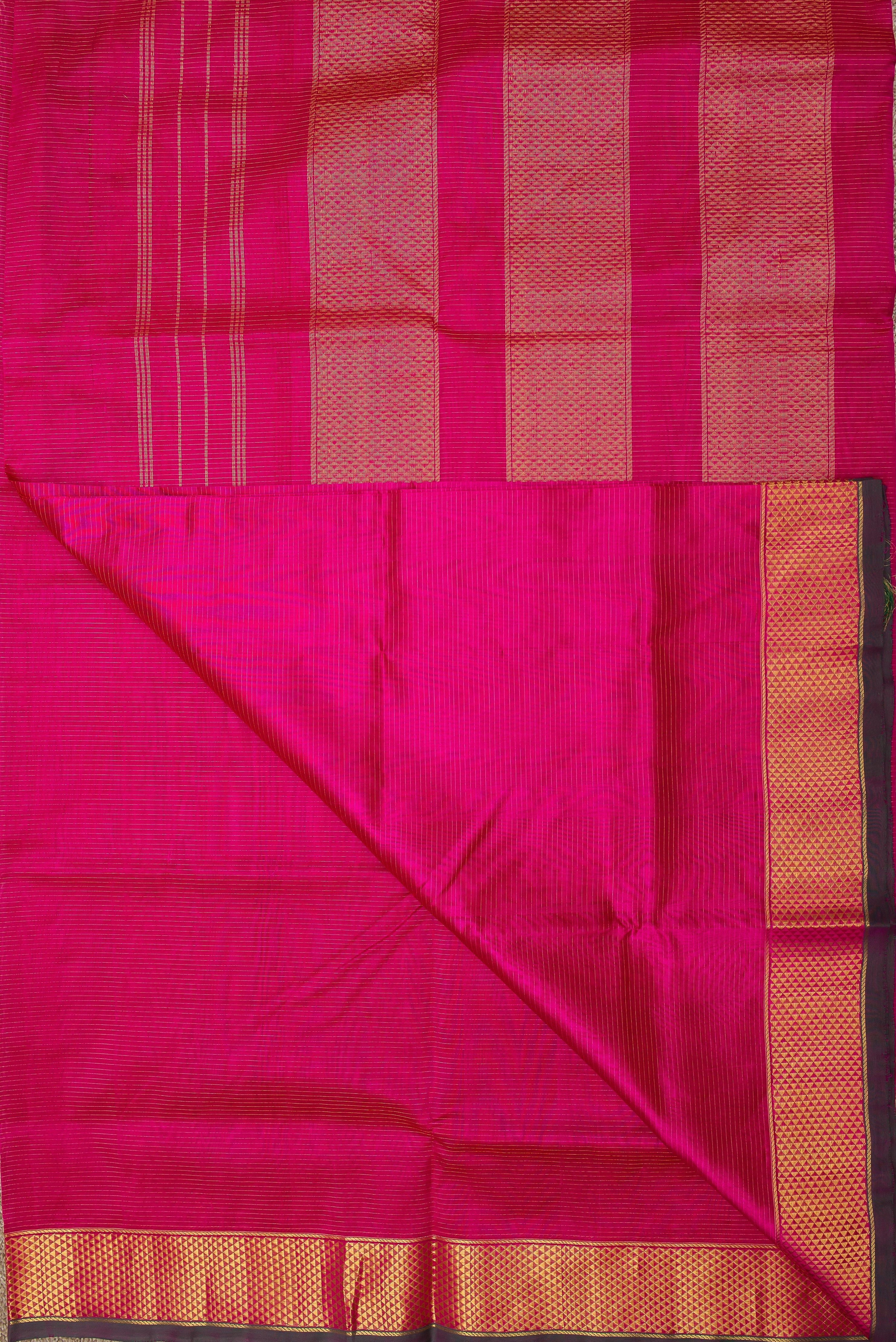 Striking Bright Pink Silk Cotton Saree with Pure Zari Border