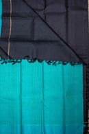 Black Kanchipuram Silk Saree with a Contrast Turquoise Blue Pallu