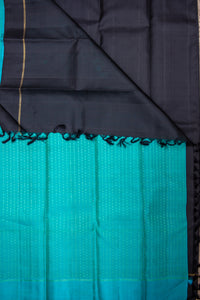 Black Kanchipuram Silk Saree with a Contrast Turquoise Blue Pallu
